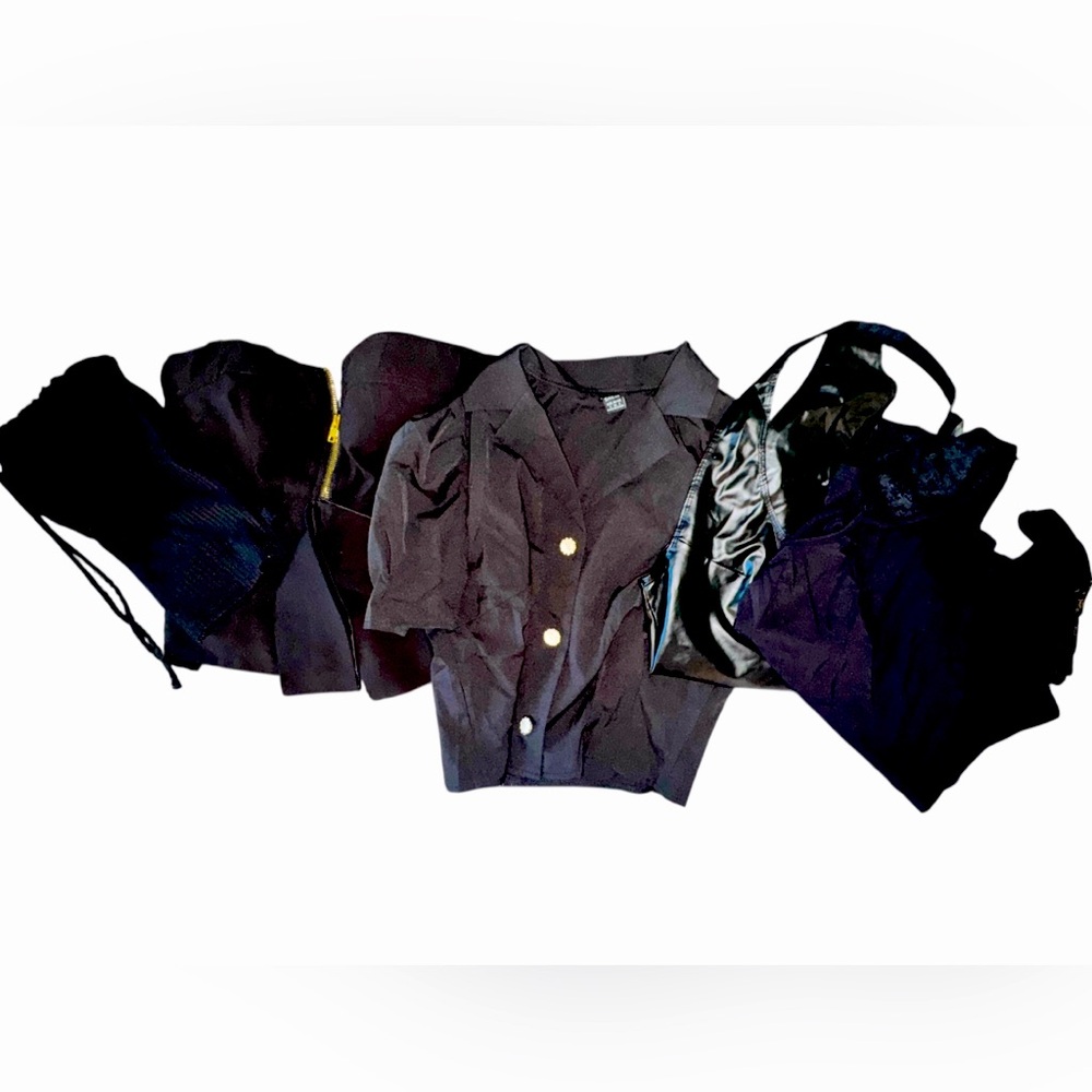 S Bundle Lot Black Sleeveless Strapless Halter Collared Cropped Tops Bodysuit